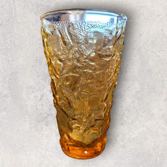 Vintage Anchor Hocking Lido Milano Amber Crinkle Pitcher 4 Tumblers Mid-Century - Picture 3 of 16